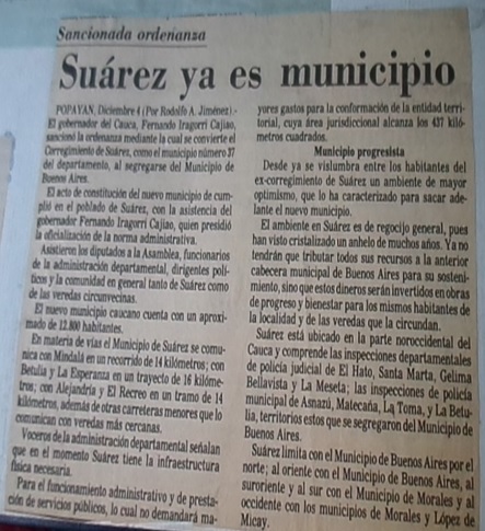Suárez se convierte en municipio