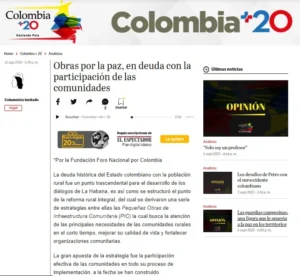 Obras por la paz, en deuda con la participación de las comunidades.